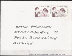 Denmark 2007 Crown Prince Frederik And Crown Princess Mary Funds. Mi 1458 X 2 Cover Cancelled 24.4.2007 - Storia Postale