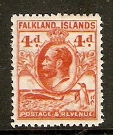 FALKLAND ISLANDS 1937 4d Deep Orange Line Perf 13½ SG 120a MOUNTED MINT Cat £100 - Falklandeilanden