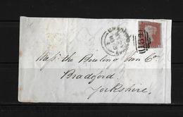 1853 QV 1Penny Red Imperf Bristol Duplex A Postmark Cover To Bradford - Lettres & Documents