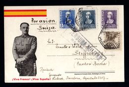 17292-SPAIN-SPANIEN-ESPAGNE-CENSOR PROPAGANDA Civil War POSTCARD BARCELONA To SWITZERLAND.1939.WWII.Franco.TARJET - Cartas & Documentos