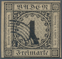 Baden - Marken Und Briefe: 1851, 1 Kreuzer Schwarz Auf Sämisch Entwertet Mit 5-Ringstempel, Allseits - Other & Unclassified