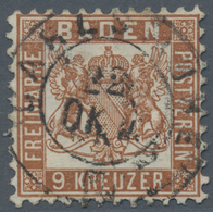 Baden - Marken Und Briefe: 1866/1868, 9 Kreuzer Dunkelbraun Zentrisch Klar Entwertet Mit K2 Karlsruh - Other & Unclassified