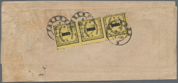 Baden - Landpostmarken: 1862, 1 Kreuzer Schwarz Auf Gelb Im Senkr. 3er-Streifen Entwertet Mit K2 "FR - Other & Unclassified