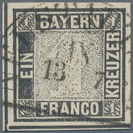 Bayern - Marken Und Briefe: 1849, 1 Kreuzer Schwarz, Platte 1, Vom Unteren Bogenrand, Entwertet Mit - Sonstige & Ohne Zuordnung