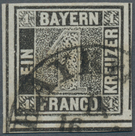 Bayern - Marken Und Briefe: 1849, SCHWARZER EINSER 1 Kreuzer Schwarz, Platte 1, Zwei Waagerechte TRE - Other & Unclassified