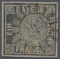 Bayern - Marken Und Briefe: 1849-50 1 Kr. Schwarzgrau Von Platte 2, Gebraucht Und Sauber Entwertet M - Sonstige & Ohne Zuordnung