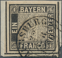 Bayern - Marken Und Briefe: 1849, SCHWARZER EINSER 1 Kreuzer Schwarz, Platte 1, Geschnitten, Unten M - Sonstige & Ohne Zuordnung