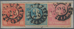 Bayern - Marken Und Briefe: 1858, 3 Kr Blau, 1 Kr Hellrot Und 12 Kr Rot Einzeln Entwertet Mit OMR "2 - Other & Unclassified