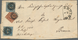 Bayern - Marken Und Briefe: 1850, 3 Kr. Blau, Platte 3 Zusammen Mit 3 Kr. Blau, Platte 4 Und 6 Kr. B - Other & Unclassified