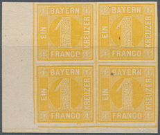 Bayern - Marken Und Briefe: 1862, 1 Kreuzer Gelb Im 4er-Block Vom Linken Rand (7 Mm), Teils Kaum Sic - Autres & Non Classés