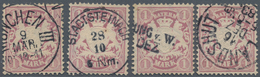 Bayern - Marken Und Briefe: 1881, 1 Mark Braunpurpur Wappen - 4 Stück Gestempelt, Minimal Höher Gepr - Autres & Non Classés