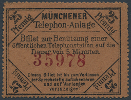 Bayern - Telefon-Billets: 1883, 25 Pfg. Telephonbillet Schwarz Auf Braun Vierseitig Gezähnt Und Füns - Otros & Sin Clasificación