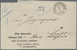 Bremen - Thurn & Taxis'sches Oberpostamt: 1860 (ca.), Inseraten-Nachnahme-Streifband Der Weser-Zeitu - Bremen