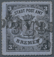 Bremen - Marken Und Briefe: 1864, 3 Gr Schwarz Auf Blaugrau Entwertet Mit L1 FRANCO, Guter Durchstic - Brême
