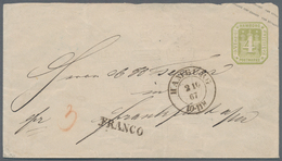 Hamburg - Ganzsachen: 1867, GA-Umschlag 4 Schilling (rückseitig VIER Mit Seitenverkehrtem E) Mit Pre - Hambourg