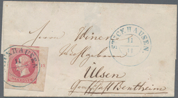 Hannover - Kreisstempel: STICKHAUSEN 11/11 Blauer K2 Auf Kabinett-Brief Mit 1859, 1 Gr. Rotkarmin Al - Hanovre