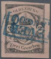 Oldenburg - Marken Und Briefe: 1859, 2 Groschen Schwarz Auf Rosa Entwertet Mit Blauem Ra2 "JEVER", A - Oldenburg
