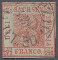 Sachsen - Marken Und Briefe: 1850, 3 Pfg. Rot, Platte II, Type 17, Farbfrisches, Zweiseitig Vollrand - Saxony