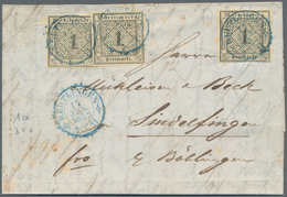 Württemberg - Marken Und Briefe: 1851, 3 X 1 Kr Schwarz Auf Hellsämisch, Entwertet Mit Blauem K2 REU - Other & Unclassified