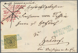 Württemberg - Marken Und Briefe: 1851, 3 Kr Schwarz Auf Gelb (evtl. MiNr.2b, Schwefelgelb?), Type V, - Other & Unclassified