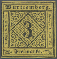 Württemberg - Marken Und Briefe: 1851, Ziffern 3 Kr. Schwarz Auf Gelb In Type III Ungebraucht Mit Or - Altri & Non Classificati