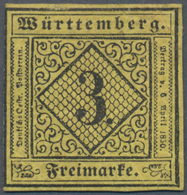 Württemberg - Marken Und Briefe: 1851, Ziffern 3 Kr. Schwarz Auf Gelb In Type III Ungebraucht Mit Or - Autres & Non Classés