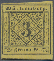 Württemberg - Marken Und Briefe: 1851, Ziffern 3 Kr. Schwarz Auf Gelb In Type IVa, Ungebraucht Ohne - Altri & Non Classificati