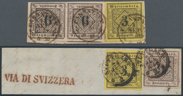 Württemberg - Marken Und Briefe: 1851, 3 Kr Schwarz Auf Gelb Und Waagerechtes Paar 9 Kr Schwarz Auf - Autres & Non Classés