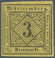 Württemberg - Marken Und Briefe: 1851, Ziffern 3 Kr. Schwarz Auf Gelb In Type V Ungebraucht Mit Orig - Autres & Non Classés