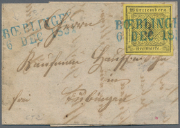Württemberg - Marken Und Briefe: 1851/1856, Zwei Briefhüllen Mit Einzelfrankatur 3 Kr. Schwarz Auf G - Altri & Non Classificati