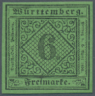 Württemberg - Marken Und Briefe: 1851, Ziffern 6 Kr. Schwarz Auf Gelblichgrün In Type I Ungebraucht - Altri & Non Classificati