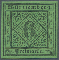 Württemberg - Marken Und Briefe: 1851, Ziffern 6 Kr. Schwarz Auf Gelblichgrün In Type I Ungebraucht - Sonstige & Ohne Zuordnung