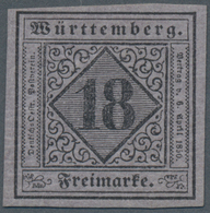 Württemberg - Marken Und Briefe: 1851, Ziffern 18 Kr. Schwarz Auf Mattblauviolett In Type I Ungebrau - Sonstige & Ohne Zuordnung