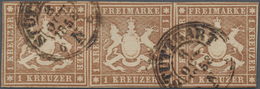 Württemberg - Marken Und Briefe: 1857, Wappen 1 Kr. Rötlichbraun Mit Seidenfaden Im Waagrechten Drei - Other & Unclassified