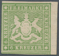 Württemberg - Marken Und Briefe: 1857, Wappen 6 Kr. Gelblichgrün Mit Seidenfaden, Ungebraucht Mit Or - Altri & Non Classificati