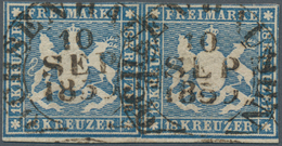 Württemberg - Marken Und Briefe: 1857, Wappen 18 Kr. Hellblau Mit Seidenfaden Im PAAR Mit Steigbügel - Sonstige & Ohne Zuordnung