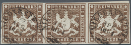 Württemberg - Marken Und Briefe: 1859, Wappen 1 Kr. Dunkelbraun Ohne Seidenfaden Im Waagrechten Drei - Sonstige & Ohne Zuordnung