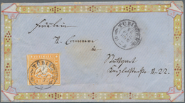 Württemberg - Marken Und Briefe: 1859, 3 Kr Gelb, Einzelfrankatur Auf Blauem ZIERBRIEF-Umschlag Von - Other & Unclassified