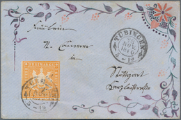Württemberg - Marken Und Briefe: 1859, 3 Kr Gelb, Einzelfrankatur Auf Kleinem Blauen ZIERBRIEF-Umsch - Other & Unclassified