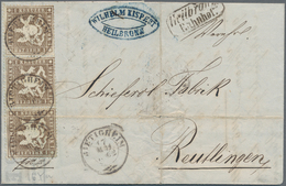 Württemberg - Marken Und Briefe: 1861, 1 Kr Dunkelbraun, Dünnes Papier, Waager. 3er-Streifen, Rechte - Other & Unclassified