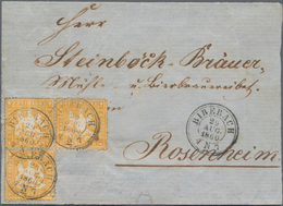 Württemberg - Marken Und Briefe: 1860, 3 Kr Gelborange, Dickes Papier, Im Dreier-Block Als Mehrfachf - Sonstige & Ohne Zuordnung