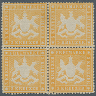 Württemberg - Marken Und Briefe: 1861, Wappen 3 Kr. Gelborange, Dünnes Papier Eng Gezähnt Im VIERERB - Other & Unclassified