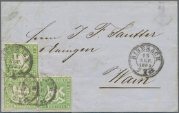 Württemberg - Marken Und Briefe: 1863/1865, 1 Kr Gelbgrün, Gezähnt, Sowie 2 X 1 Kr Gelbgrün, Je Durc - Other & Unclassified