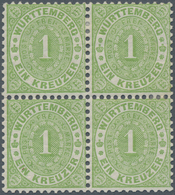 Württemberg - Marken Und Briefe: 1874, Ovalausgabe 1 Kr. Gelbgrün Gezähnt Als VIERERBLOCK, Drei Mark - Sonstige & Ohne Zuordnung