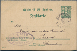 Württemberg - Ganzsachen: 1894, 5 Pfg Grün Doppel-Ganzsachenkarte Mit PERFIN "J.G.L." Von Biberach N - Autres & Non Classés