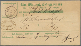 Württemberg - Postanweisungen: 1867, Postanweisung OHNE Kreuzer-Wertstempel Gelaufen Mit K3 "DORNHAN - Other & Unclassified