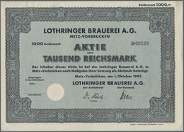 Elsass-Lothringen - Besonderheiten: 1942, Metz-Vorbrücken, Aktie über 1.000,- RM Der Lothringer Brau - Other & Unclassified