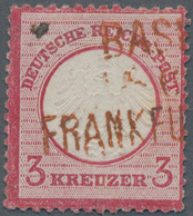 Deutsches Reich - Brustschild: 1872, Kl. Schild 3 Kr. Mit SELTENEM ROTEN Bahn-L3 "BASEL FRANKFURT 18 - Ungebraucht