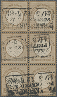 Deutsches Reich - Brustschild: 1872, Kleiner Schild 18 Kr. Graubraun Im Sechserblock(!) Mit Ra2 "FRA - Ongebruikt