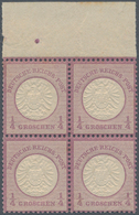 Deutsches Reich - Brustschild: 1872, Großer Schild ¼ Gr Violett POSTFRISCHER Oberrand-Viererblock Mi - Unused Stamps